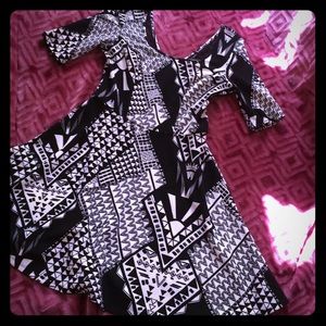 Black and white multi pattern skater dress